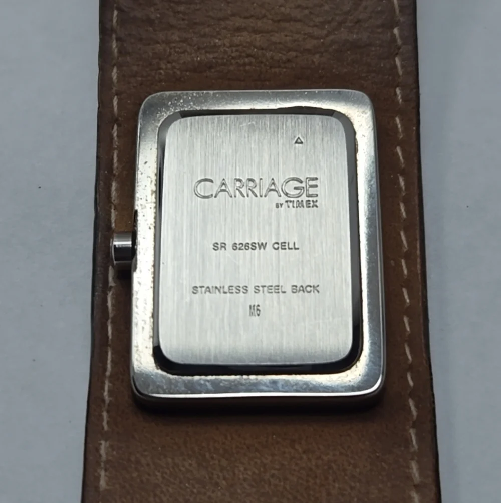 Womens Vintage Carriage Timex Black Leather Cuff Watch New Battery Silver Rare - Picture 11 of 11